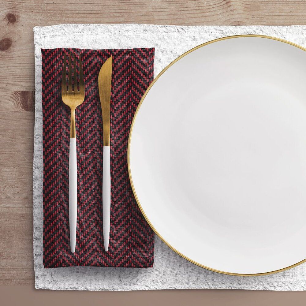 NWT Porter Anna- Red & Black Cotton Napkin 4-set, Herringbone